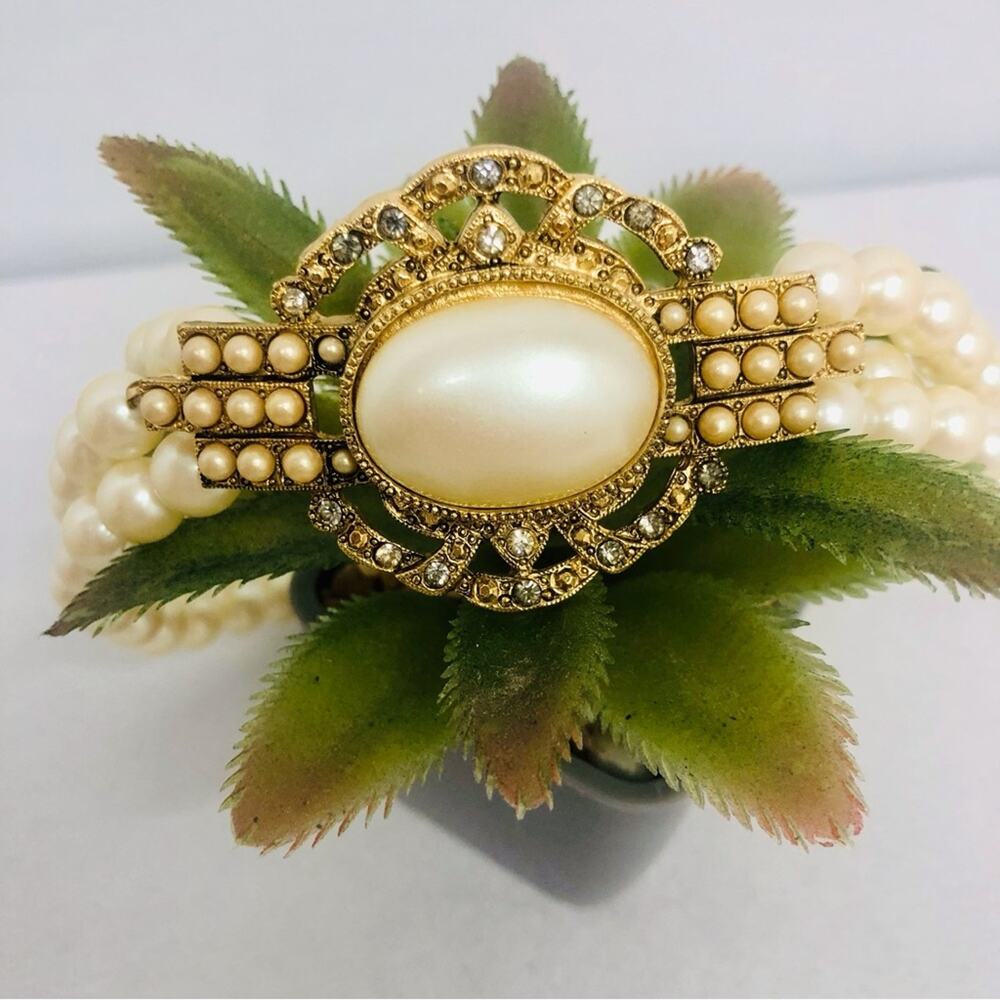 Vintage Signed Richelieu Pearlescent Rhinestone Choker - Picture 5 of 16